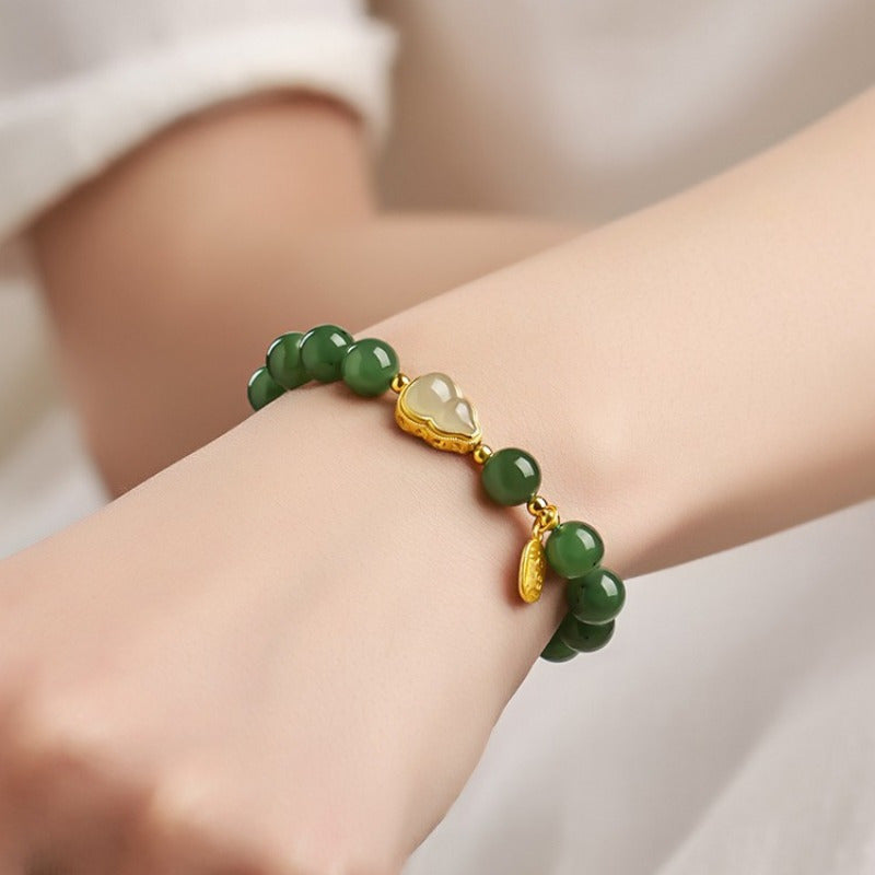 Green Jade & Gold Lucky Bracelet — Harmony, Protection & Prosperity Energy Charm