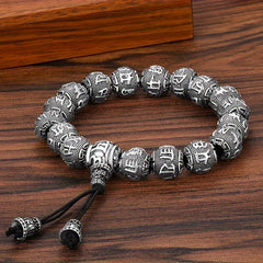 Retro Silvery Obsidian Bronzing Beads Bracelet - Six Words Of Truth Spiritual Energy