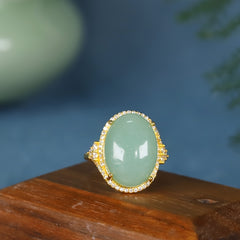 Vintage Style Oval Green Aventurine Open Ring | Gold-Plated Adjustable Gemstone Jewelry for Harmony & Abundance