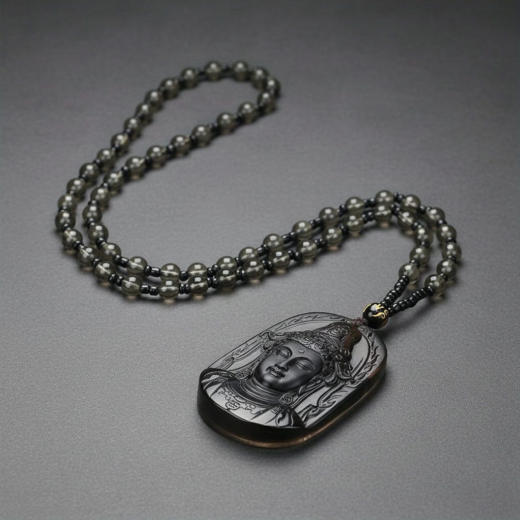 Frosted Guanyin Pendant Necklace - Compassion Blessing Charm for Serene Energy and Spiritual Protection