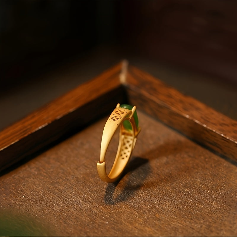 Gold-Plated Minimalist Ring with Green Stone - Enhances Harmony & Prosperity | November Birthstone Daily Wear