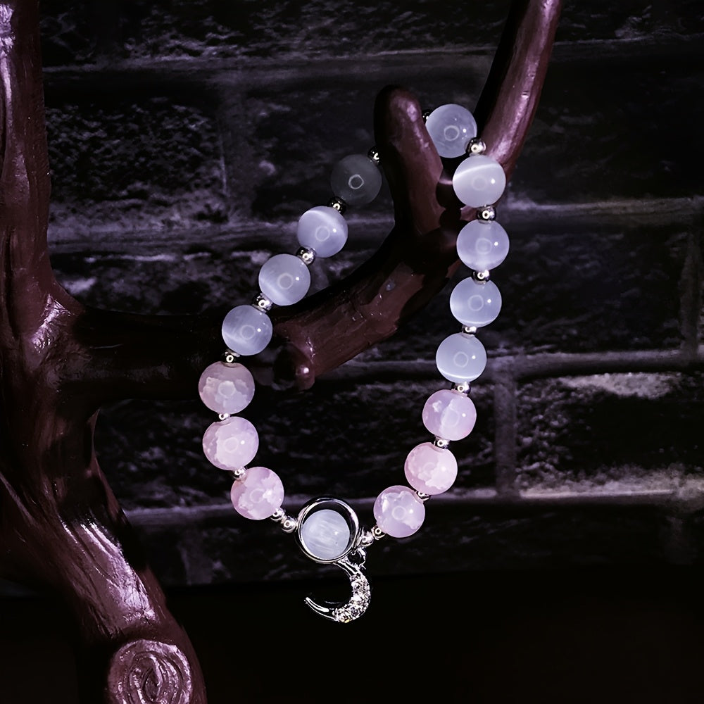 Cat's Eye & Moonstone Charm Bracelet — Intuition Enhancing & Protective Energy Jewelry