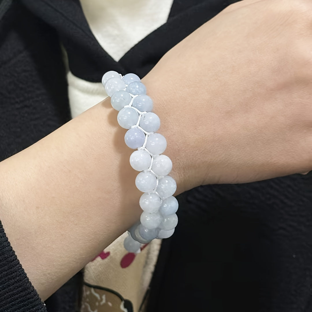 1 Pcs Natural Aquamarine Beaded Bracelet - Unisex Stone Bracelet for Daily Wear & Holiday Decor with Energy Balancing