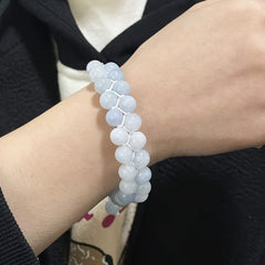 1 Pcs Natural Aquamarine Beaded Bracelet - Unisex Stone Bracelet for Daily Wear & Holiday Decor with Energy Balancing