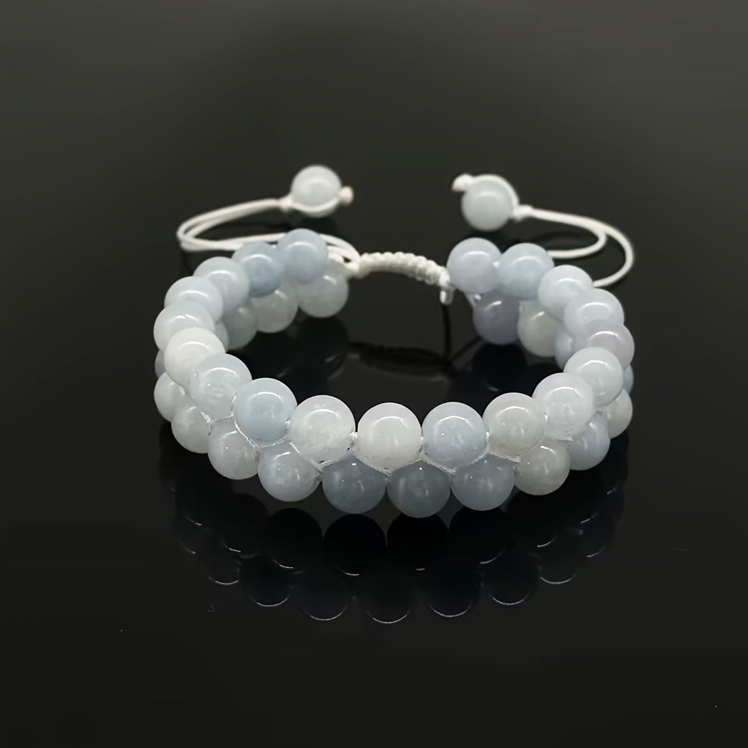 1 Pcs Natural Aquamarine Beaded Bracelet - Unisex Stone Bracelet for Daily Wear & Holiday Decor with Energy Balancing