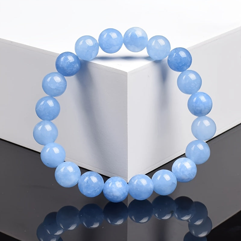 Vintage Blue Natural Stone Bracelet - February Birthstone for Yoga & Holiday Gifts