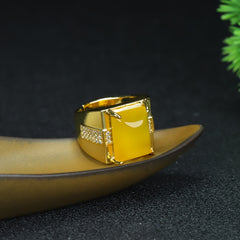 Men's Adjustable Yellow Jade Ring for Wealth, Confidence, and Energy Flow