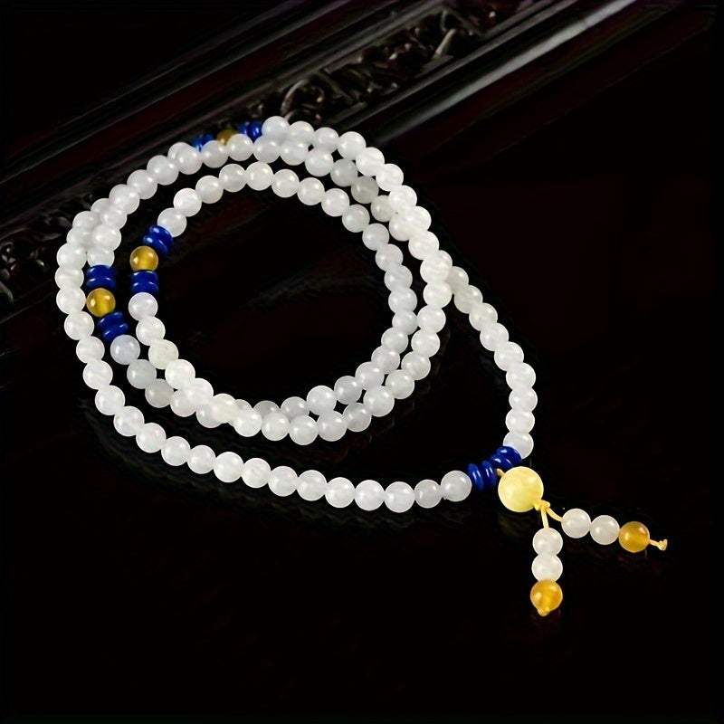 White Sheep Fat Natural Stone Bracelet for Couples 108 Beads Tranquility & Relationship Harmony