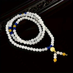 White Sheep Fat Natural Stone Bracelet for Couples 108 Beads Tranquility & Relationship Harmony