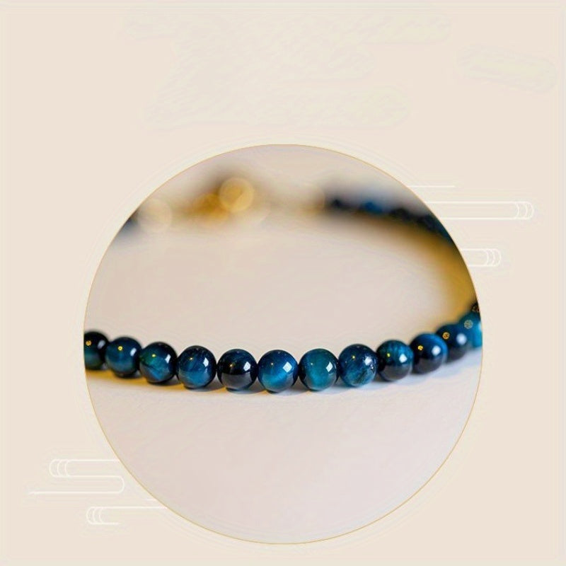 Blue Tiger Eye Stone Beaded Hand Chain - Vintage Elegance for Daily Energy & Gift-Giving