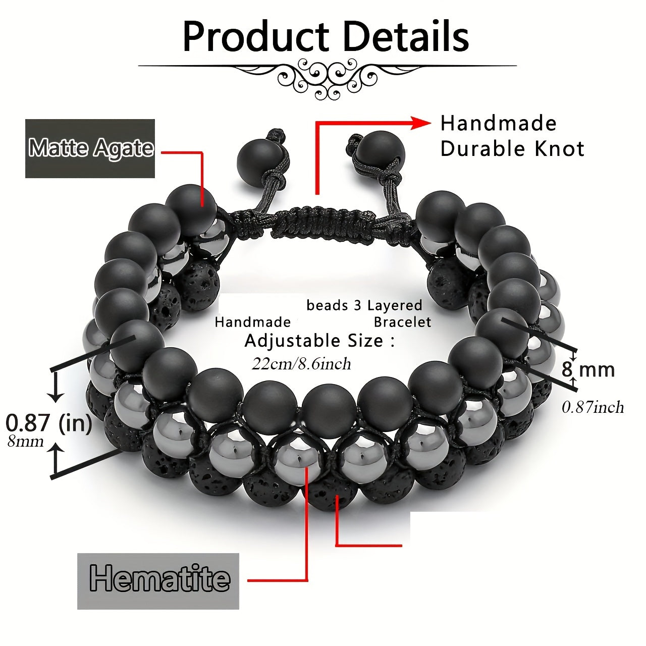 1pc Three Row Natural Stone Beaded Bracelet - Frosted Stone Bracelet For Women And Men with Energy Balancing