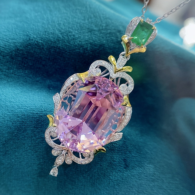 Elegant Oval Pink Synthetic Zirconia Pendant — Spiritual Harmony & Energy Balance Jewelry