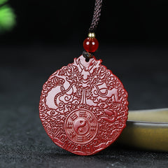 Protective Cinnabar Dragon Amulet Necklace for Men, High-Content Red Cinnabar Pendant with Bagua