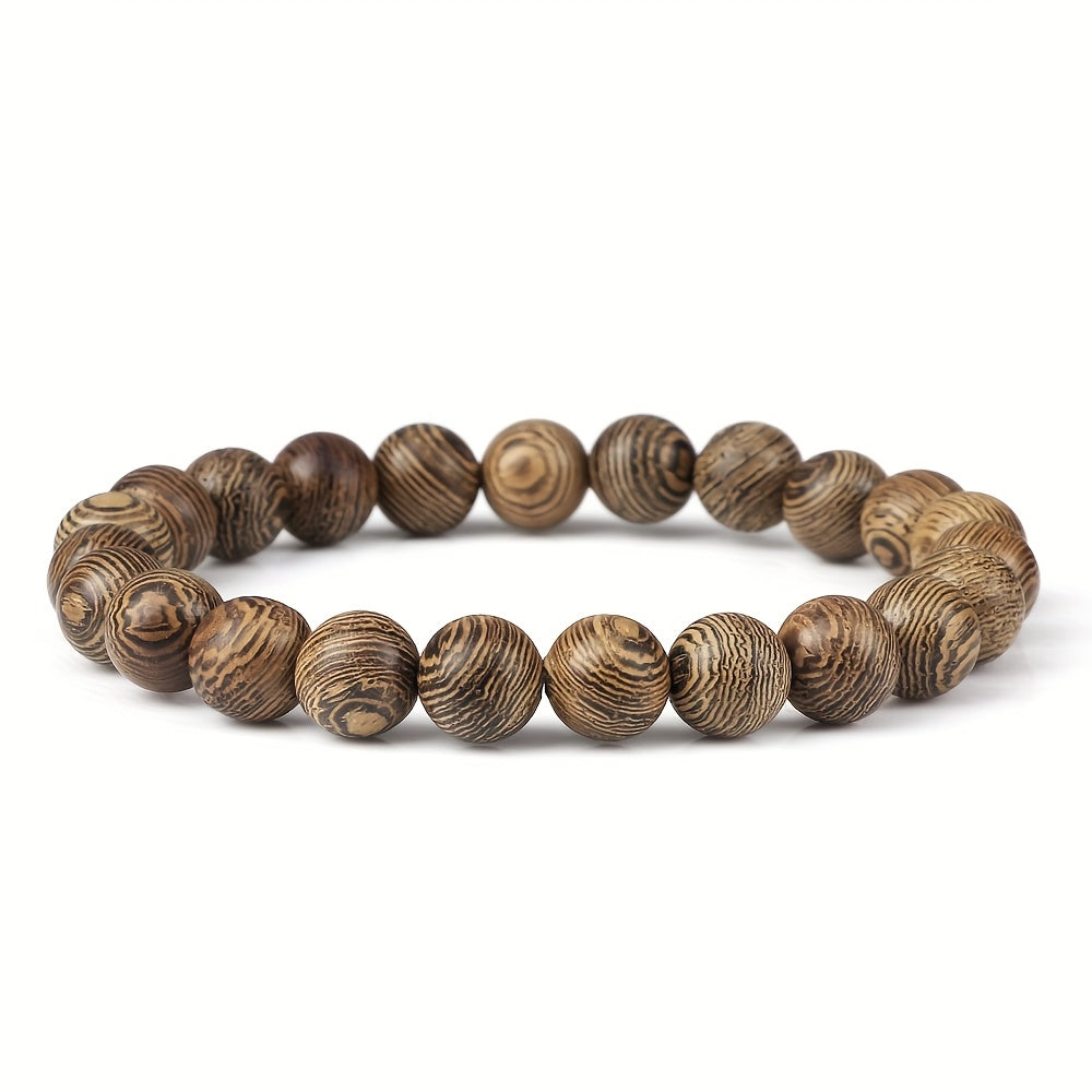 Recycled Wood Bead Bracelet Elastic Yoga Jewelry for Meditation & Spiritual Balance