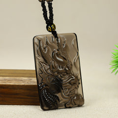 Men's Natural Obsidian Dragon Pendant for Power, Protection, and Wealth Attraction