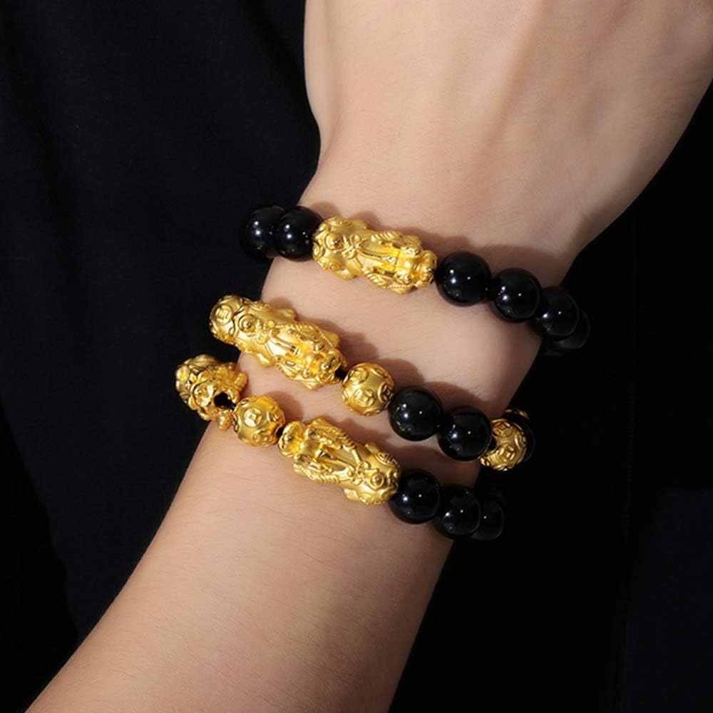 Feng Shui Wealth Bracelet  Ultimate Prosperity Armor for Men Women Pixiu and black obsidian. It brings prosperity, offers protection, attracts good fortune and repels evil spirits
