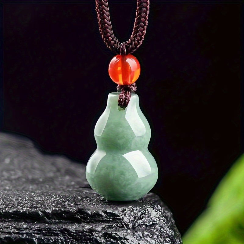 Green Jade Gourd Pendant Necklace for Prosperity, Health, and Positive Energy