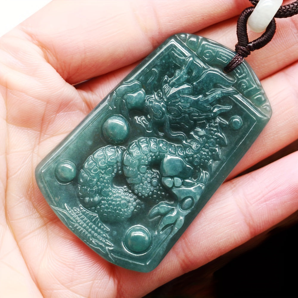 Natural Stone Dragon Pendant Necklace – Authentic Carved Amulet for Protection & Good Fortune
