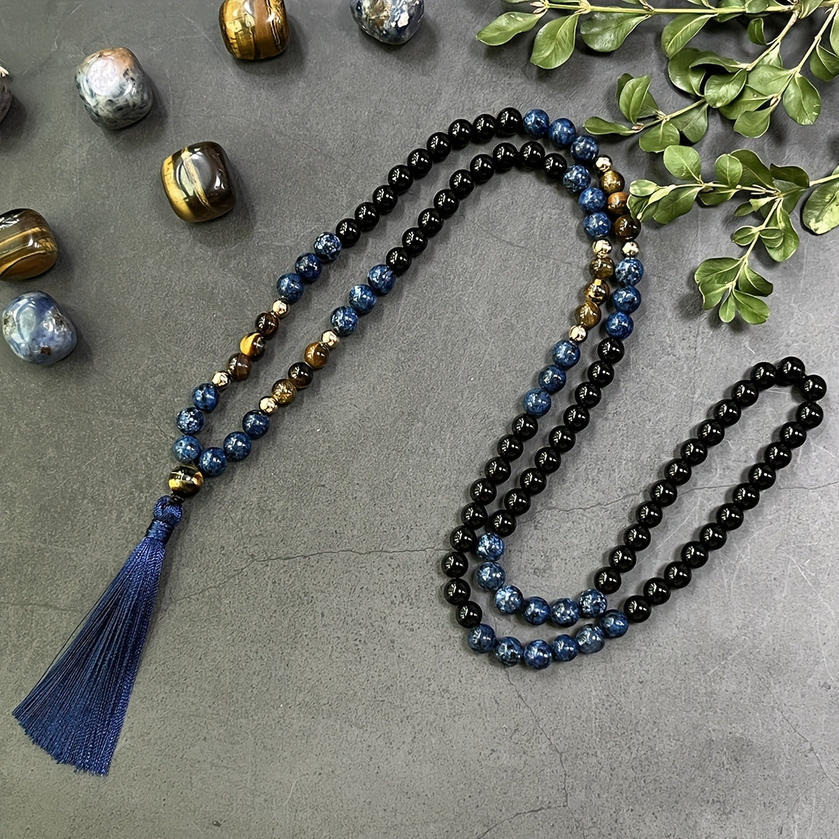 108 Natural Mala Beads with Lotus Pendant: Bohemian Jewelry for Inner Peace & Spiritual Protection