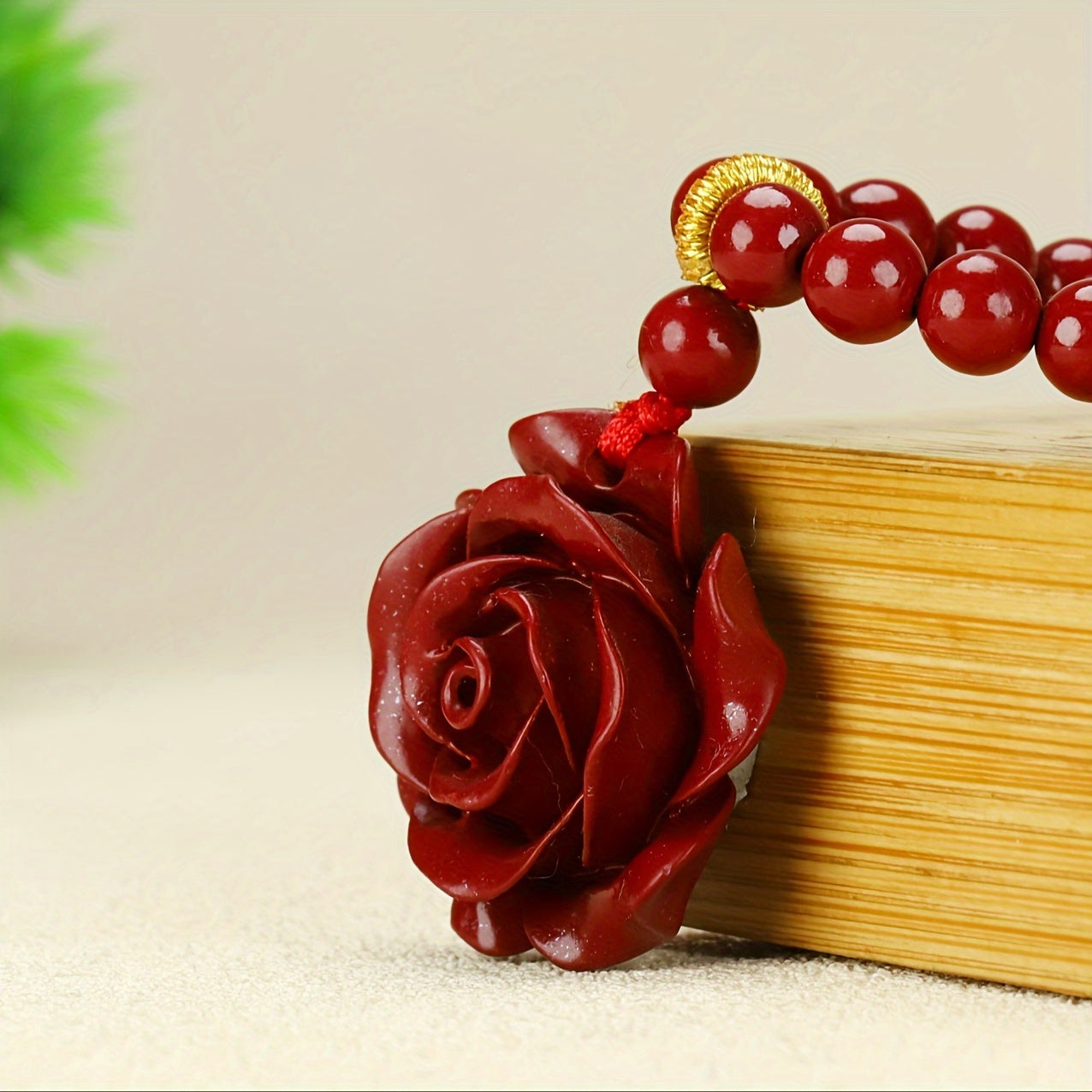 Cinnabar Rose Pendant Necklace - Red Crystal Jewelry for Passion & Protection