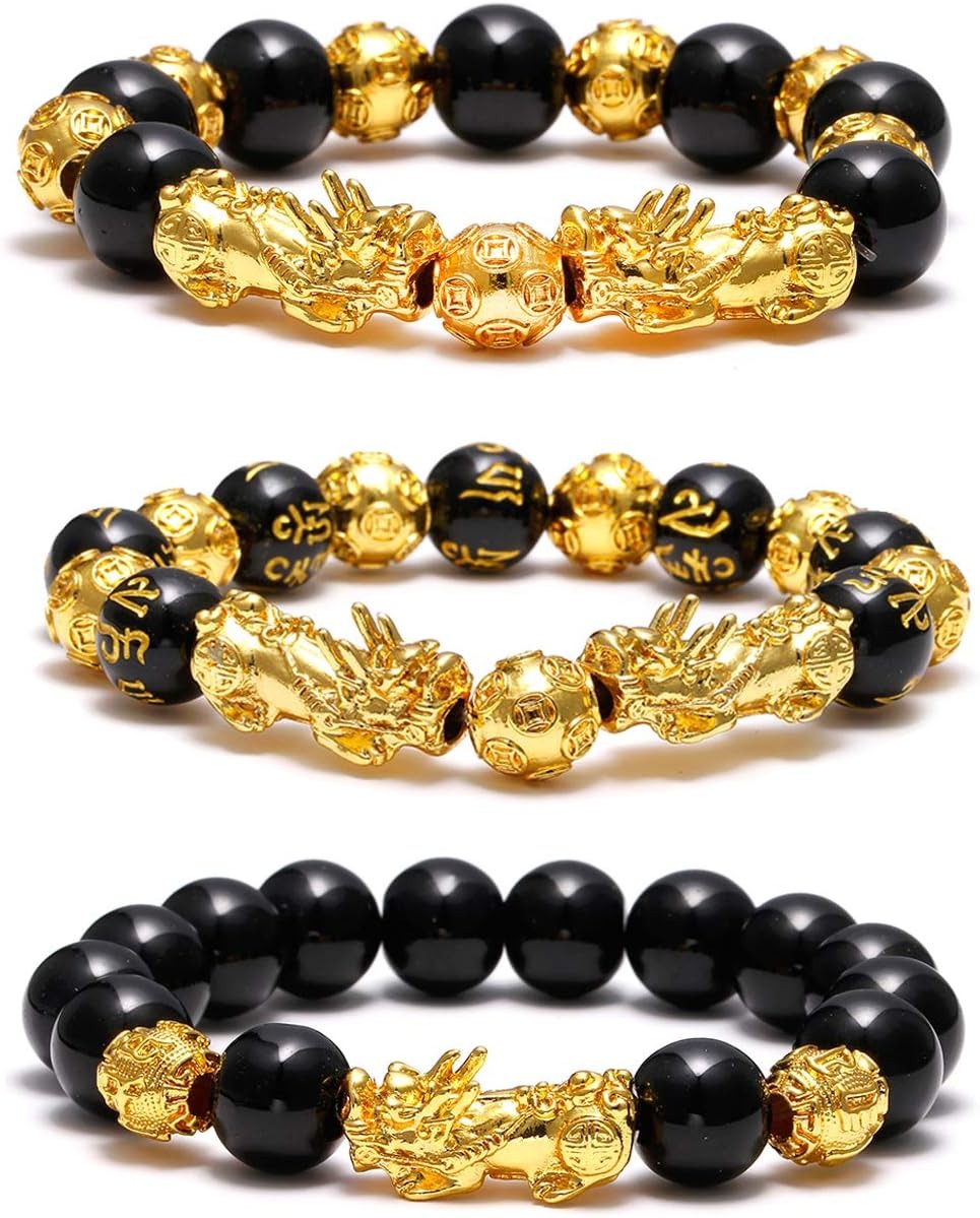 Feng Shui Wealth Bracelet  Ultimate Prosperity Armor for Men Women Pixiu and black obsidian. It brings prosperity, offers protection, attracts good fortune and repels evil spirits