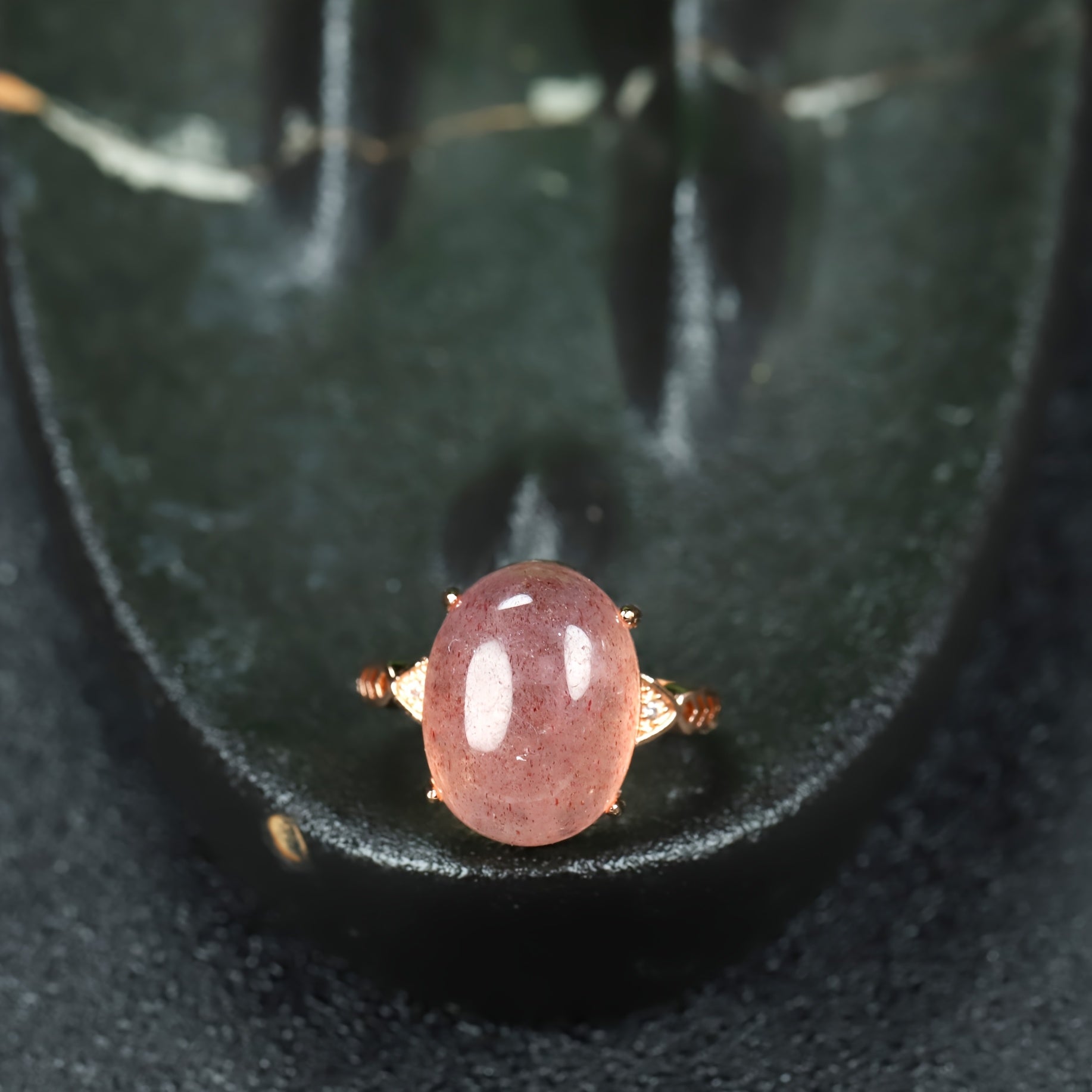 Elegant Pink Strawberry Quartz Ring - Harmonious Energy for Love & Emotional Healing