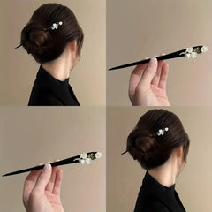 2pcs Vintage Lily of the Valley Wooden Hair Clips - Elegant Updos for Traditional Chinese Outfits with Natural Energy Flow
