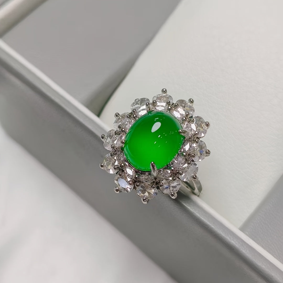 Premium Green Agate Cocktail Ring | Vintage-Inspired Floral Design for Prosperity & Emotional Balance