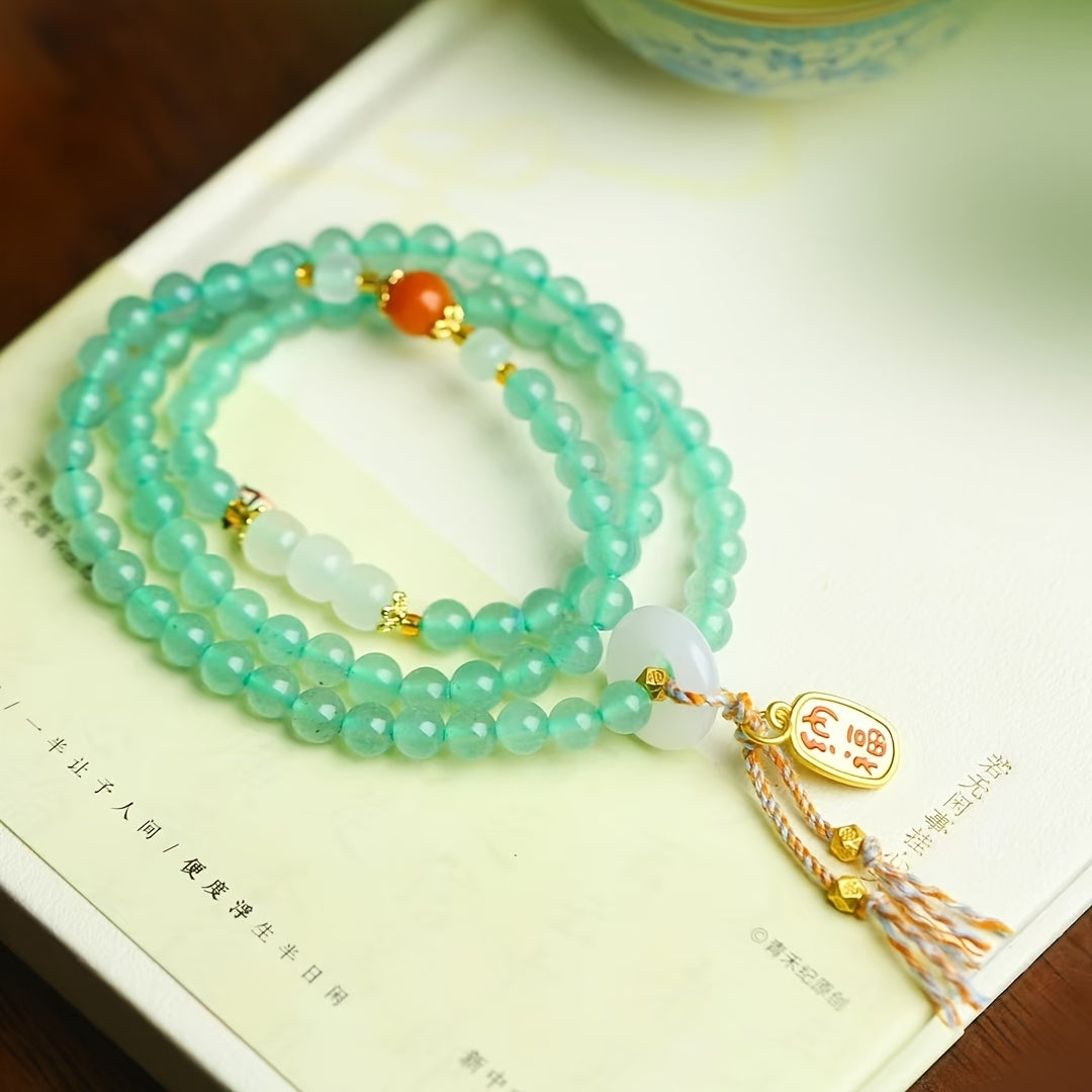 Fortune Bag Natural Stone Bracelet | Multi-Ring Retro Nafa Bracelet with Lotus Tassel for Women's Calming Energy & Spiritual Protection