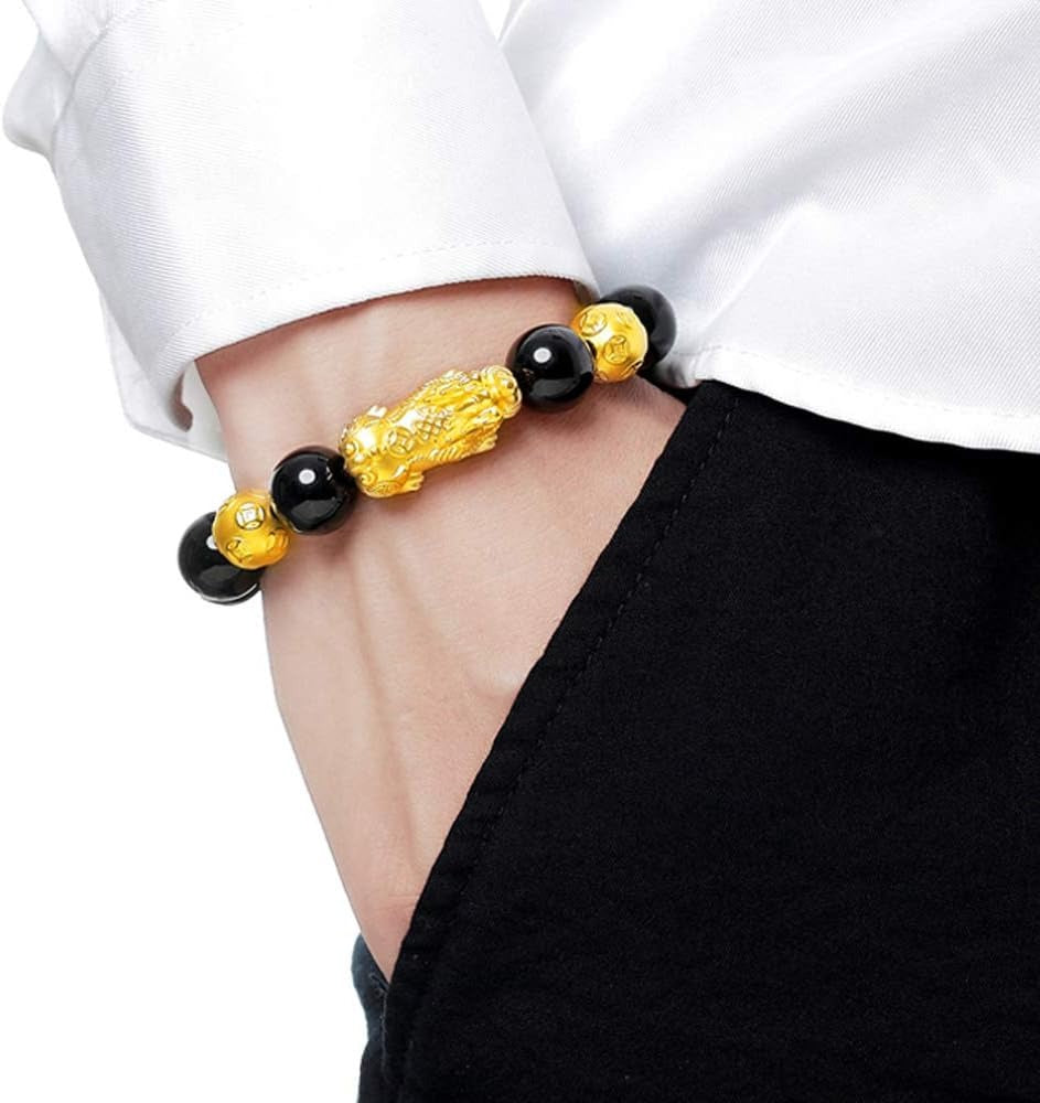 Feng Shui Wealth Bracelet  Ultimate Prosperity Armor for Men Women Pixiu and black obsidian. It brings prosperity, offers protection, attracts good fortune and repels evil spirits