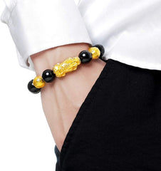 Feng Shui Wealth Bracelet  Ultimate Prosperity Armor for Men Women Pixiu and black obsidian. It brings prosperity, offers protection, attracts good fortune and repels evil spirits