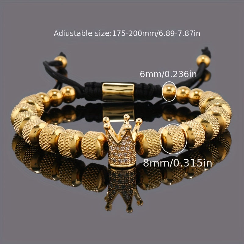 Golden Crown Charm Men's Bracelet - Luxury Stainless Steel Accessory for Prosperity & Protection