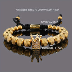 Golden Crown Charm Men's Bracelet - Luxury Stainless Steel Accessory for Prosperity & Protection