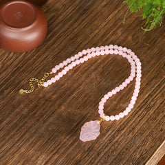 Rose Quartz Fox Pendant Necklace - December Birthstone for Love & Harmony