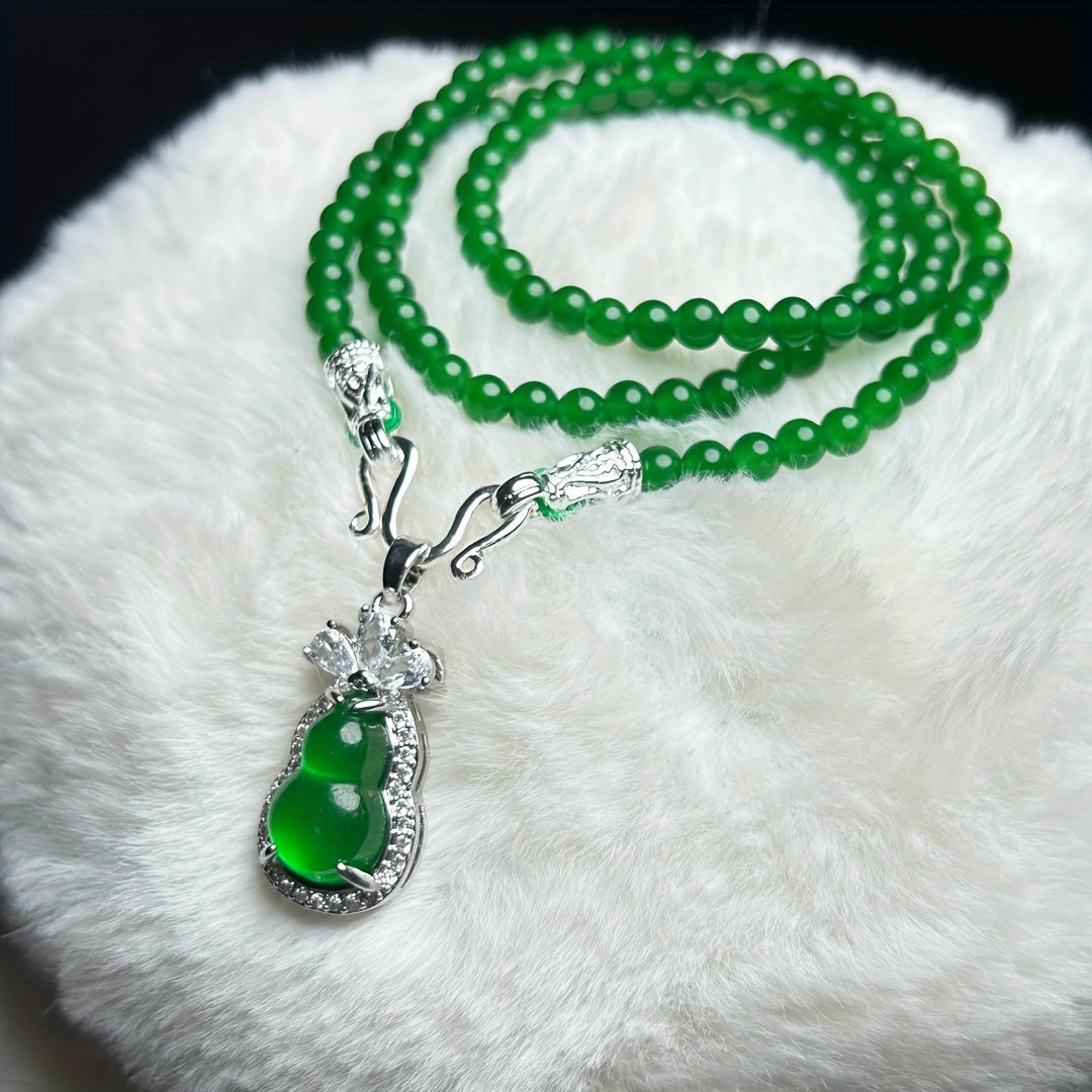 Turquoise Green Retro Chinese Gourd Necklace for Harmony, Prosperity & Good Fortune