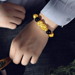 Feng Shui Wealth Bracelet  Ultimate Prosperity Armor for Men Women Pixiu and black obsidian. It brings prosperity, offers protection, attracts good fortune and repels evil spirits