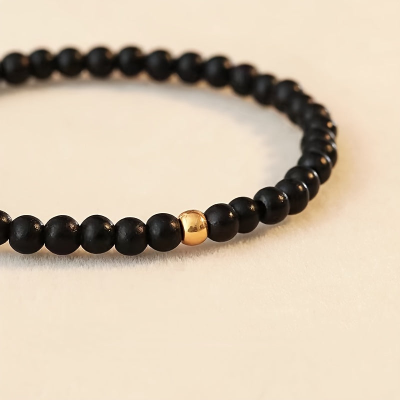 Elegant Obsidian & Golden Bead Bracelet for Protection & Balance