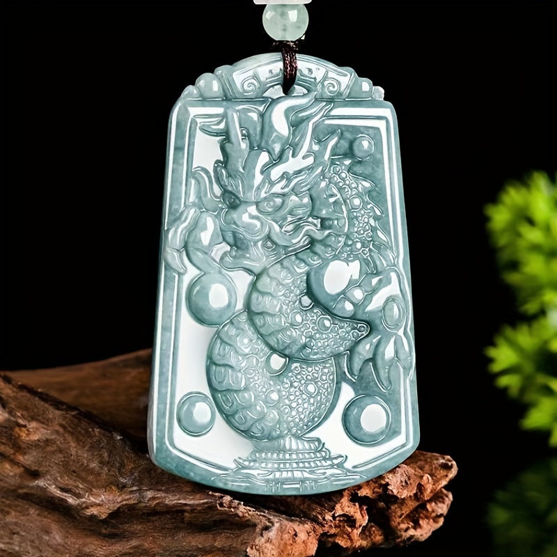 Majestic Dragon Pendant - Light Green Natural Stone Necklace for Prosperity & Harmony