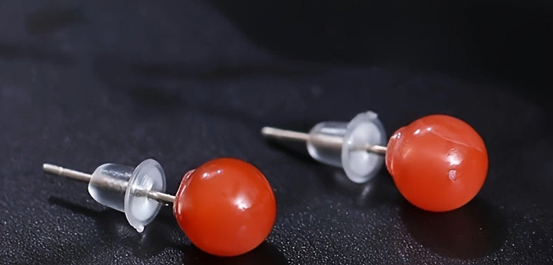 South Red Agate Stud Earrings - 6mm S925 Silver for Harmony & Protection - Natural Healing Energy