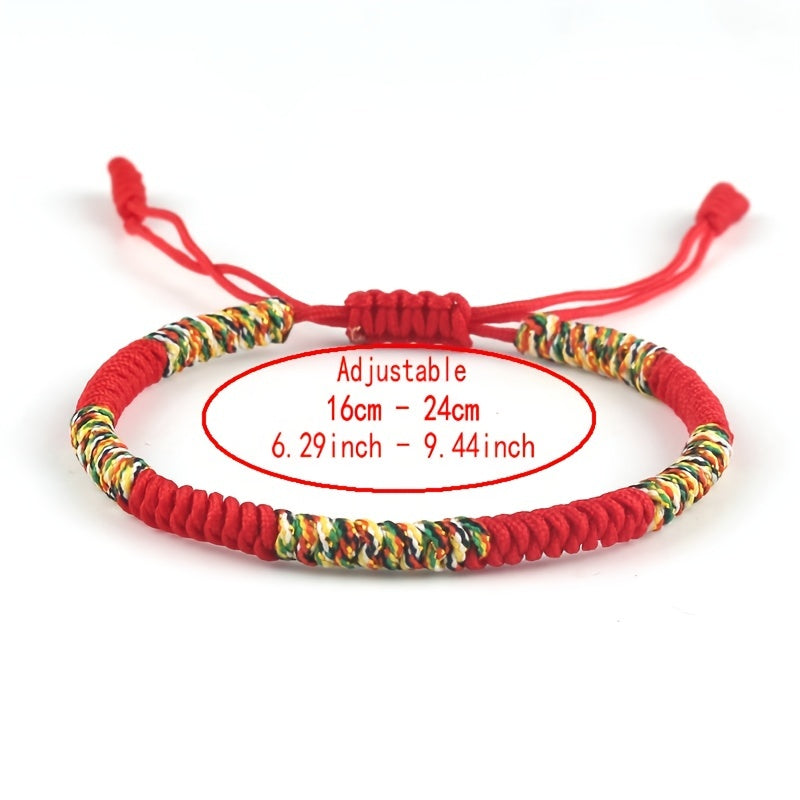 Multicolor Knitted Lucky Ethnic Style Colored Linked Woven String Thread Bracelet - Vibrant Energy & Harmonious Design for Daily Wear
