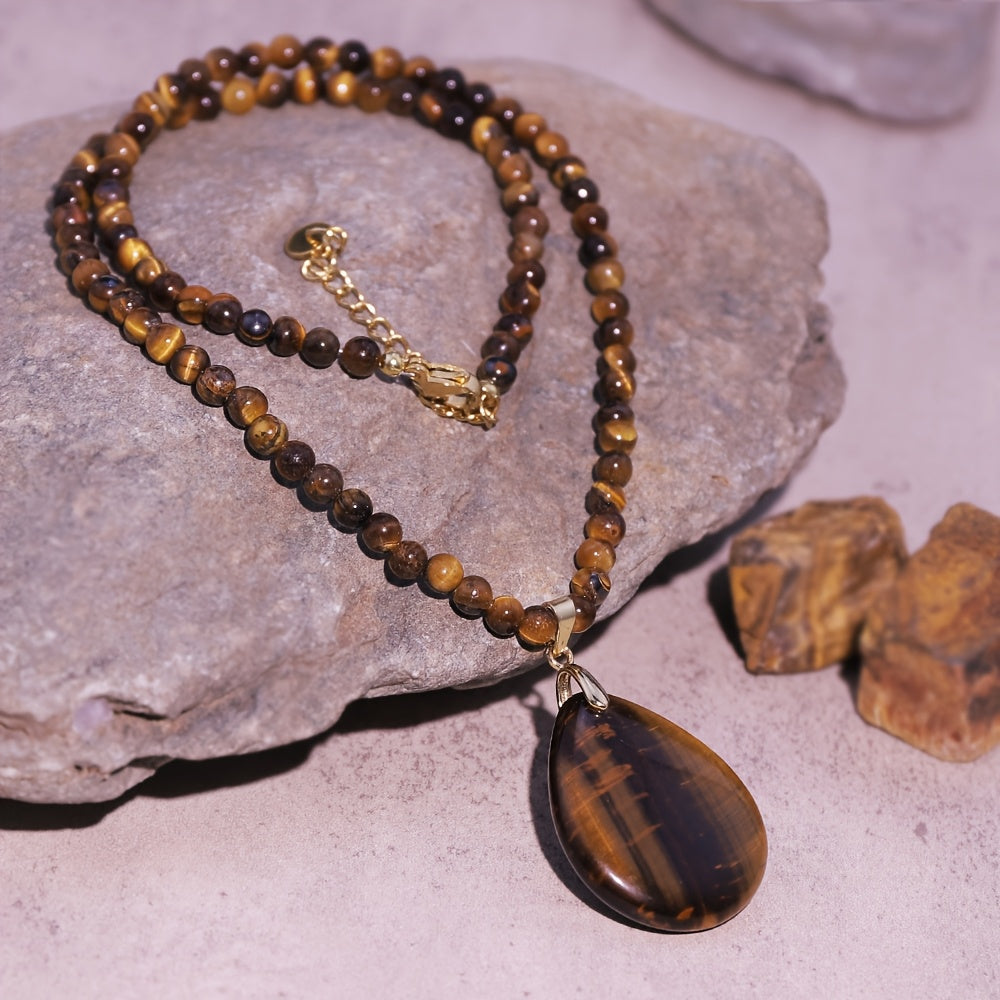 Vintage Tiger Eye Pendant Necklace - Harmony & Protection for Daily Wear