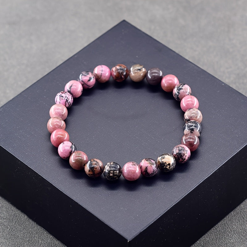 Vintage Rose Natural Stone Bracelet - Handmade Twisted Bead Design for Couples' Gifts