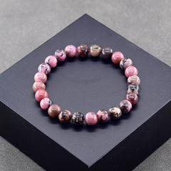 Vintage Rose Natural Stone Bracelet - Handmade Twisted Bead Design for Couples' Gifts