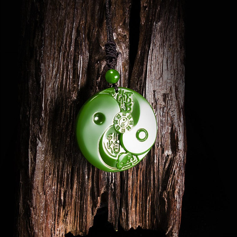 Natural Stone Tai Chi Bagua Pendant Necklace - Yin-Yang Symbol for Martial Arts & Feng Shui Energy