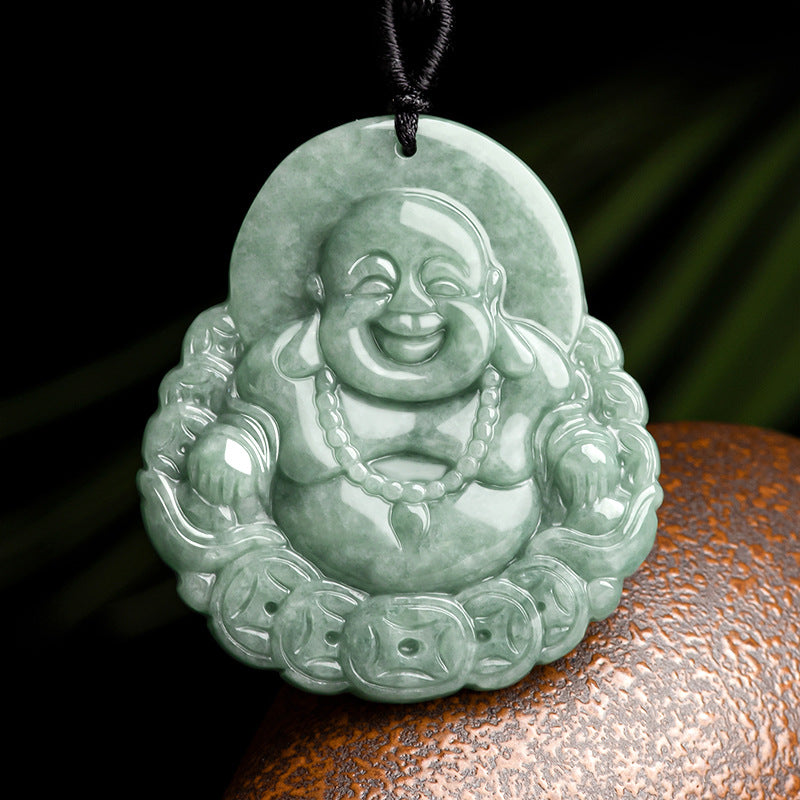 Natural Stone Buddha Pendant with Money Patterns – Symbol of Prosperity & Harmony