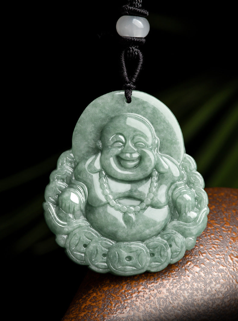 Natural Stone Buddha Pendant with Money Patterns – Symbol of Prosperity & Harmony