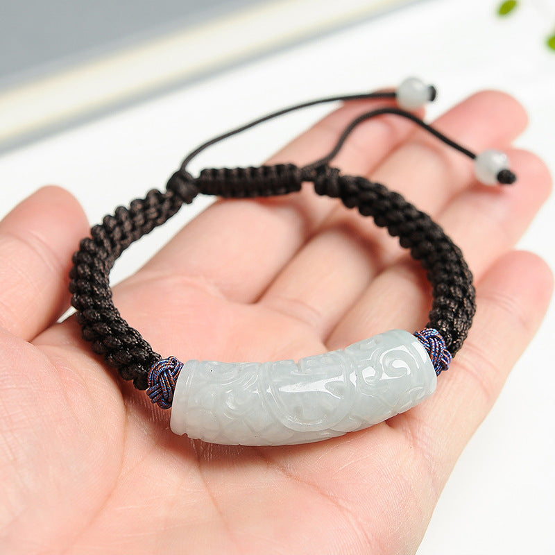 Natural Stone Curved Bracelet - Handmade Braided Rope with Engraved Charm for Energy Protection & Mindful Wear