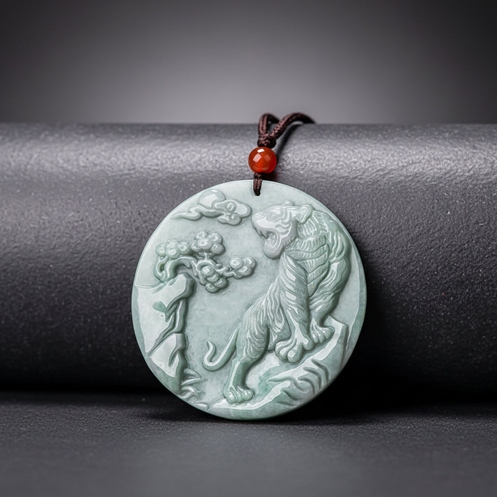 Natural Stone Tiger Pendant - Guardian Totem Necklace for Courage & Grounding