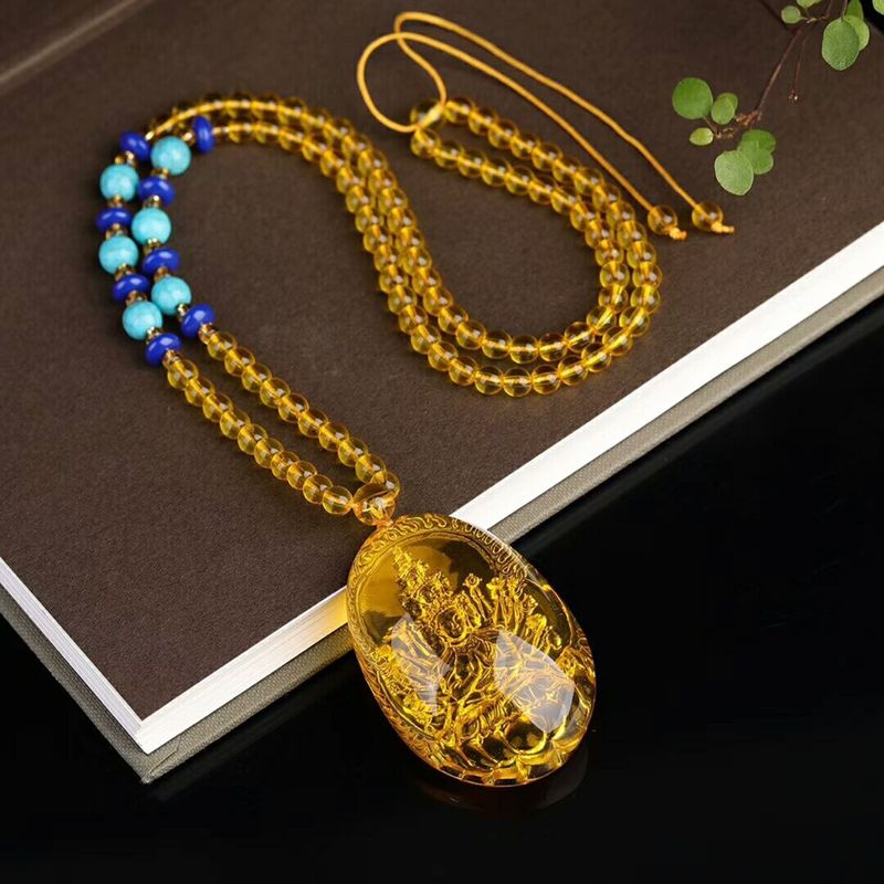 Elegant Guanyin Bodhisattva Rat Pendant Necklace - Spiritual Protection & Harmony