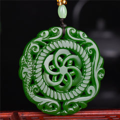 Natural Stone Necklace Pendant - Enhance Your Energy with Antique Dragon & Phoenix Design in Spinach Green